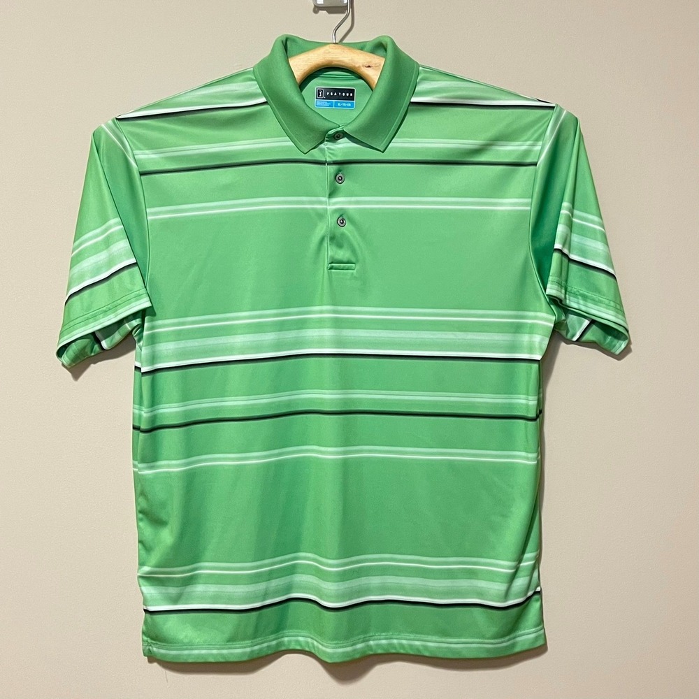 PGA Tour Golf Polo XL Green Striped Performance Shirt Mens